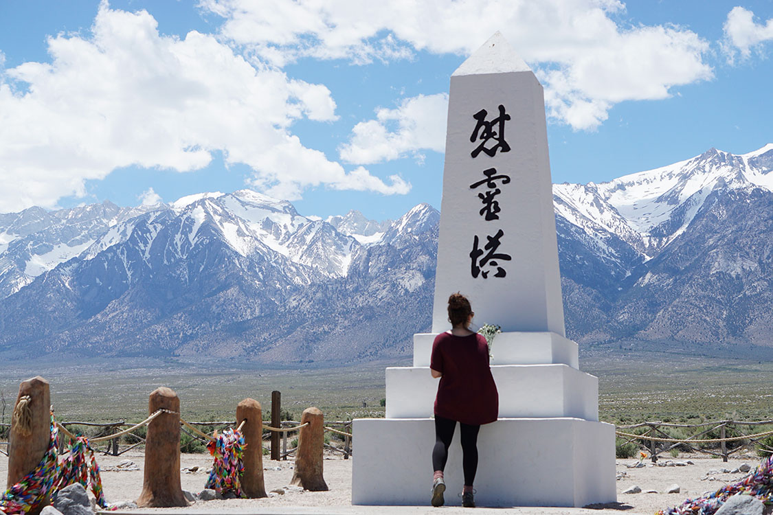 Placing My Stone upon The Cemetery Column at Manzanar