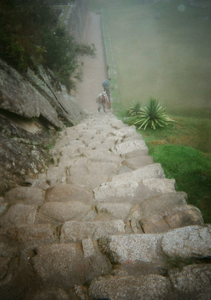 Looking down a staircase I just climbed at Machu Picchu