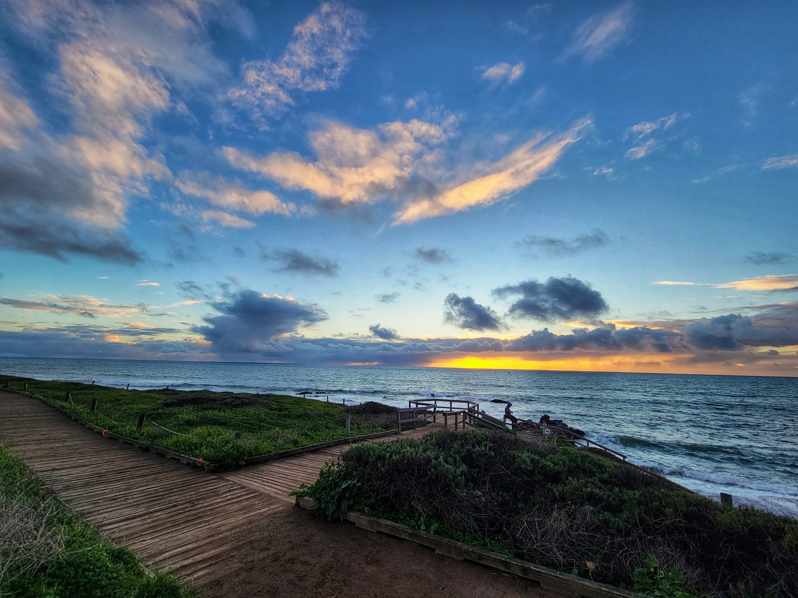 Sunset at Moonstone Beach Boardwalk in Cambria