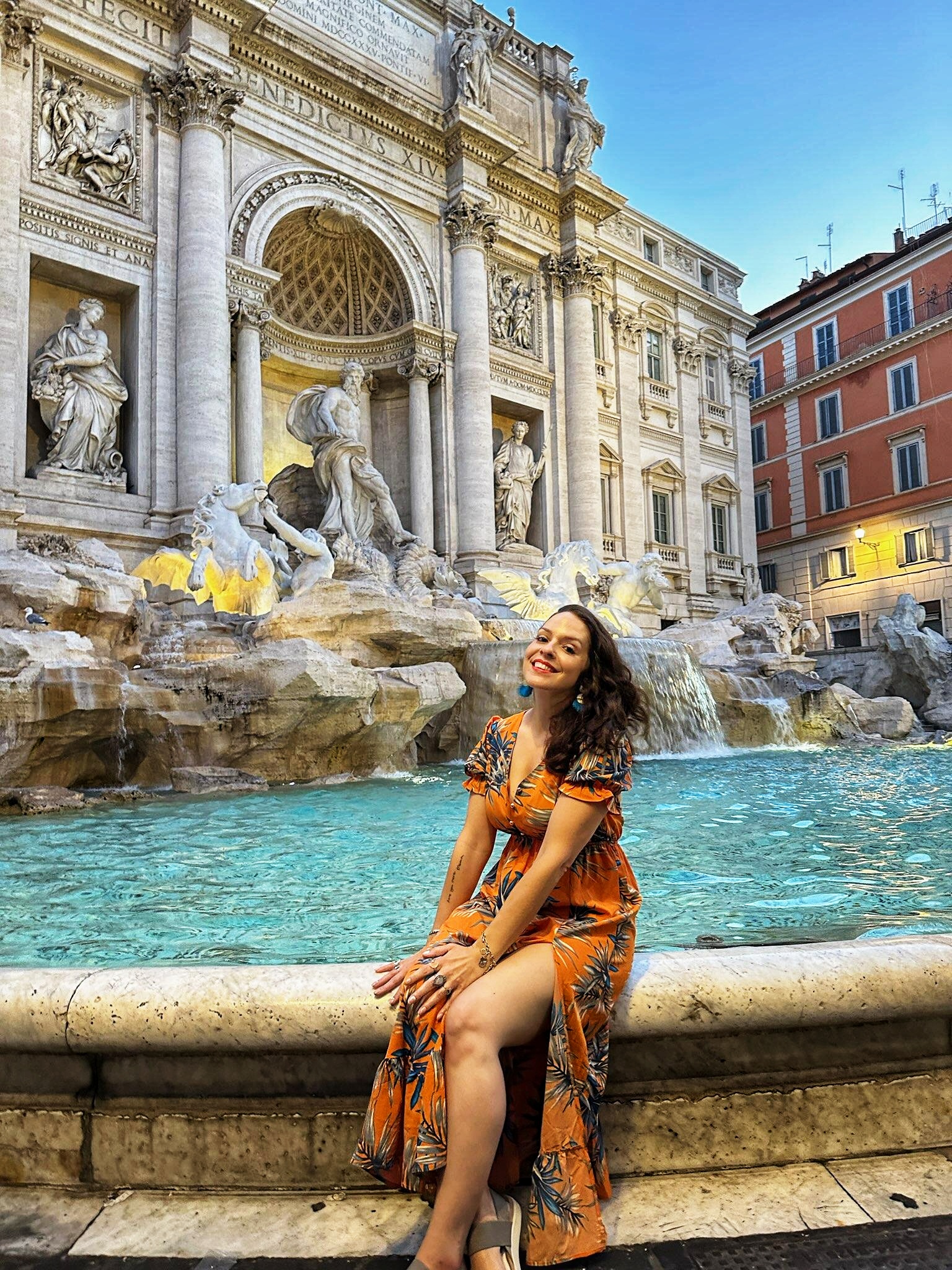 Linds in front of the Trevi Fountain in Rome, Italy, early in the morning