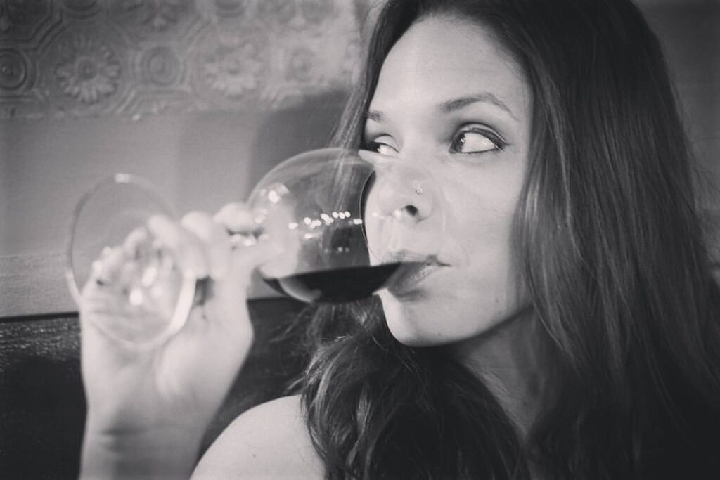 Linds drinking carmenere - black and white photo