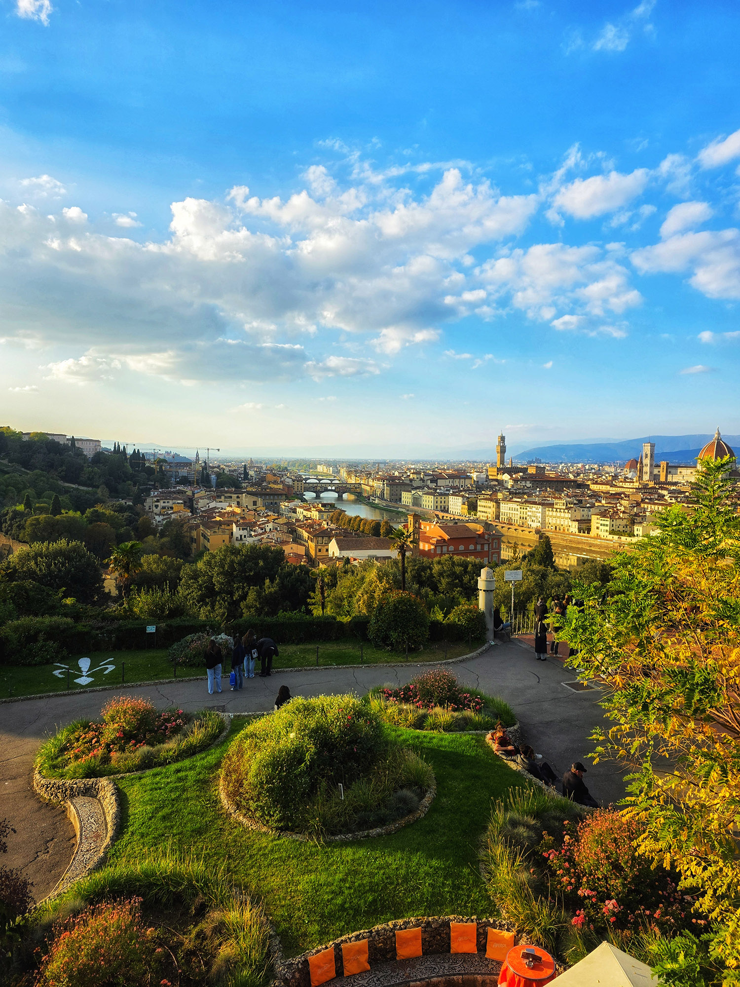 Looking over Piazzale Michelangelo's rose garden with Florence, Italy skyline in the background